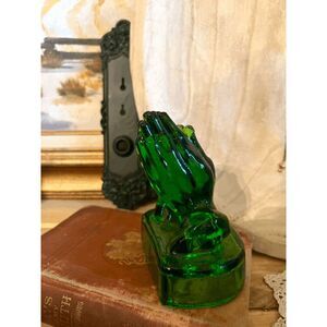 Boyds Glass Cupped Praying Hands – Uranium Vaseline Glass – Limited Edition – Gl